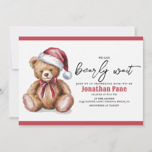 Christmas Bear Watercolor Bearly Wait Baby Shower Invitation