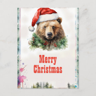 Christmas Bear Watercolor Postcard