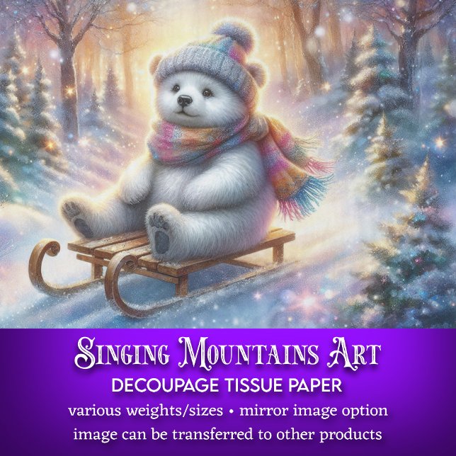 Christmas Bear Winter Woodland Sled Decoupage Tissue Paper (Creator Uploaded)