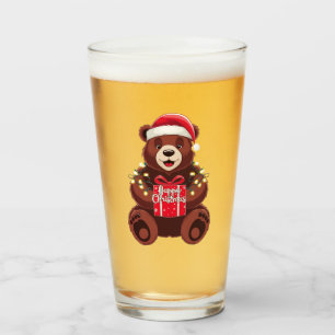 Christmas Bear with Gift and Lights Glass
