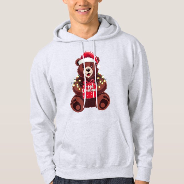Christmas Bear with Gift and Lights Hoodie (Front)