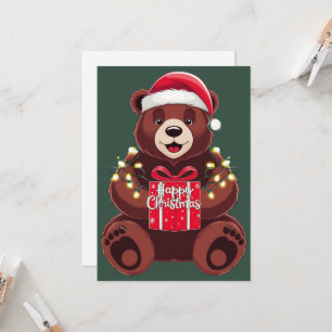 Christmas Bear with Gift and Lights Invitation