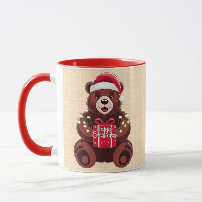 Christmas Bear with Gift and Lights Mug (Left)