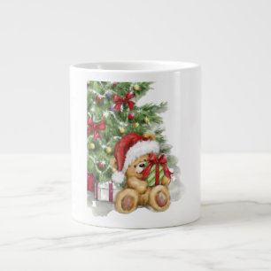 Christmas Bear with Present and Tree Decoration Large Coffee Mug