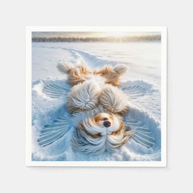 Christmas Bearded Collie Snow Angel Napkin (Front)