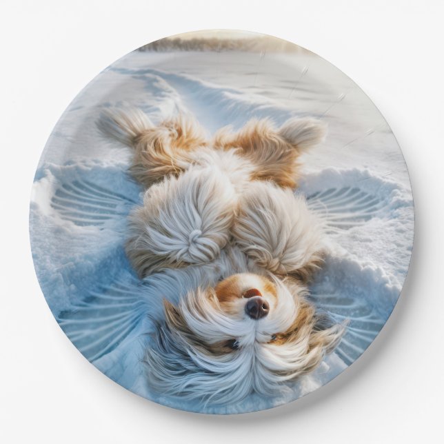 Christmas Bearded Collie Snow Angel Paper Plate (Front)