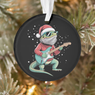Christmas Bearded Dragon Playing Guitar Musician  Ornament