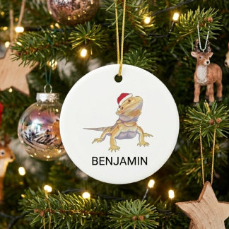 Christmas Bearded Dragon Santa Hat Ceramic Ornament