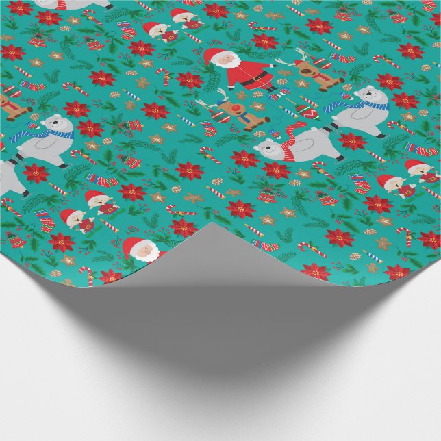 Christmas bears green wrapping paper (Corner)