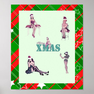 Christmas Beauties, Pin-up girls XMAS art print v2
