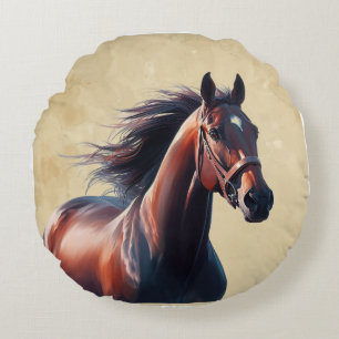 Christmas Beautiful Brown Horse  Round Cushion