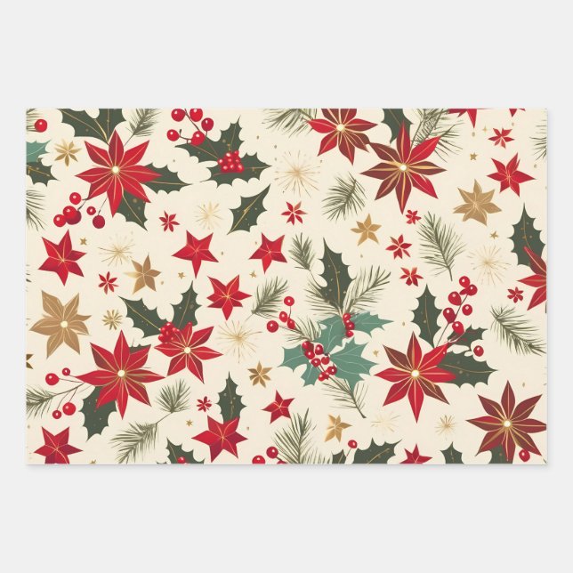 christmas beautiful glitter pattern wrapping paper sheet (Front)