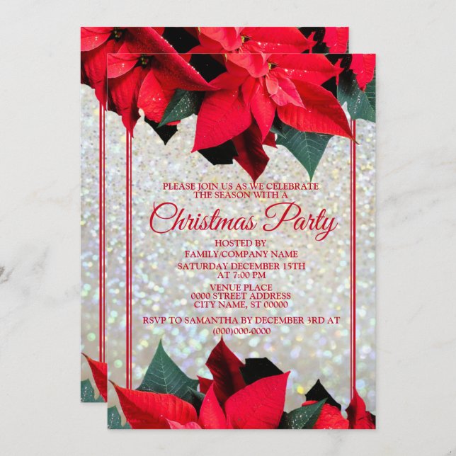 Christmas Beautiful Red Flowers Holidays Party Invitation (Front/Back)
