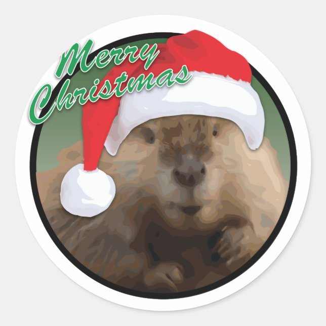 Christmas Beaver - Classic Round Sticker, Glossy Classic Round Sticker (Front)