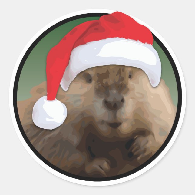 Christmas Beaver - Classic Round Sticker, Glossy Sticker (Front)