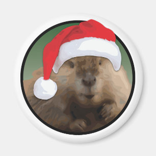 Christmas Beaver - Standard, 2¼ Inch Round Magnet
