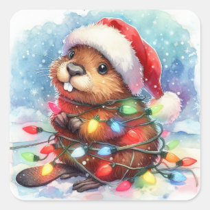Christmas Beaver Stickers