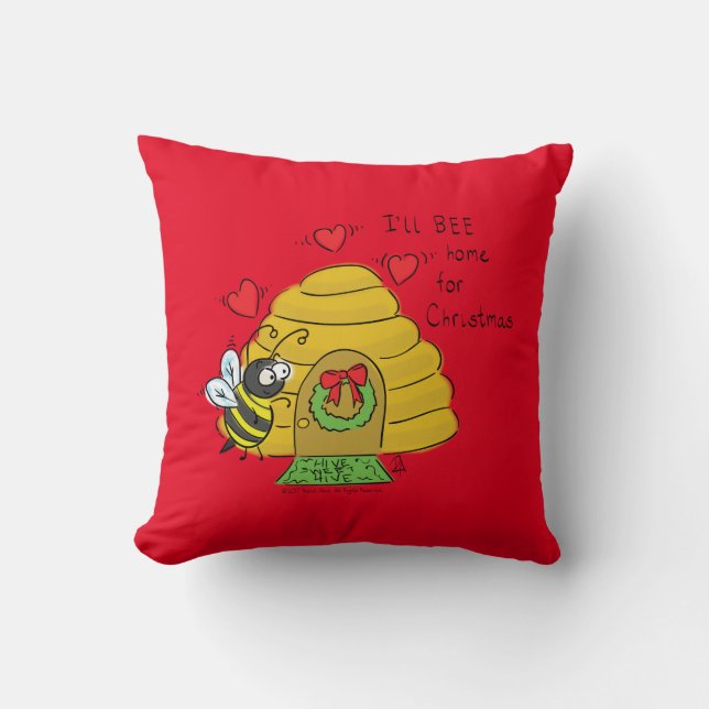 Christmas Bee Funny Holiday Cartoon Cushion (Front)