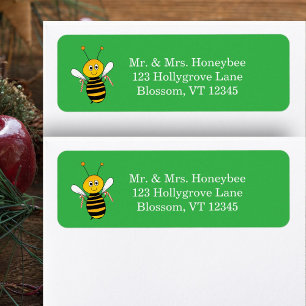 Christmas Bee Holding Candy Canes Return Address Label