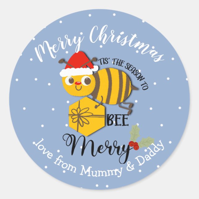 christmas bee honey santa child gift wrapping classic round sticker (Front)