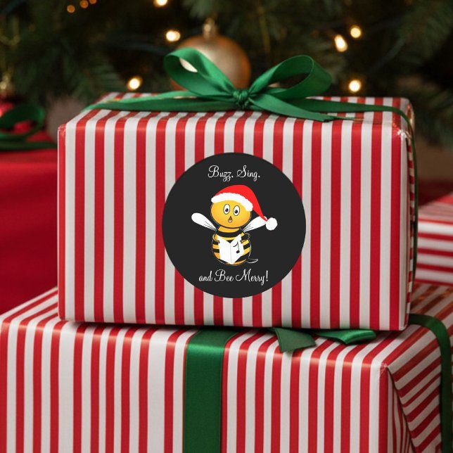Christmas Bee Singing Bee Merry! Classic Round Sticker (Creator Uploaded)