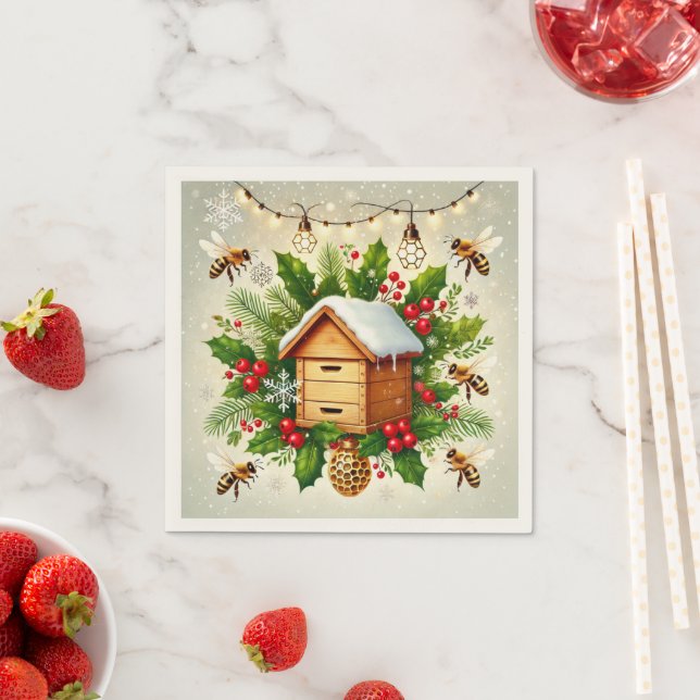 Christmas Beekeeping Holiday Napkins (Insitu)