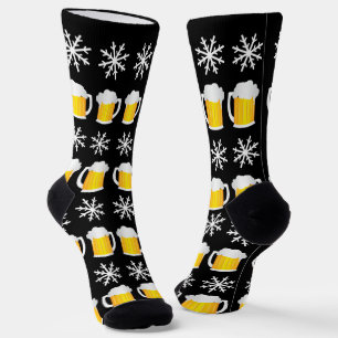 Christmas Beer And Snowflakes Pattern Socks