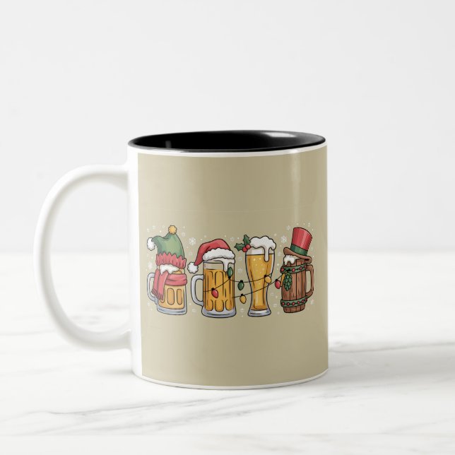 Christmas Beer Drinking Lover Gift Party Spirit  Two-Tone Coffee Mug (Left)