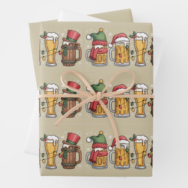 Christmas Beer Drinking Lover Gift Party Spirit  Wrapping Paper Sheet (In situ)