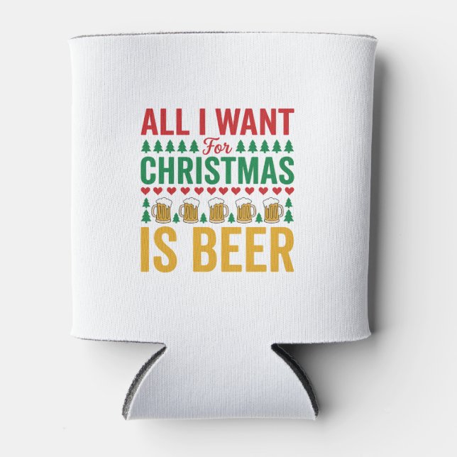 Christmas Beer Funny Holiday Drinking Design Can Cooler (Front)