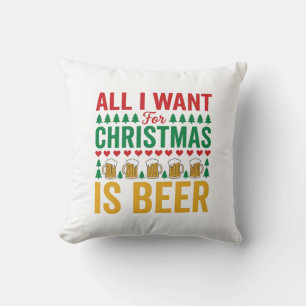 Christmas Beer Funny Holiday Drinking Design Cushion