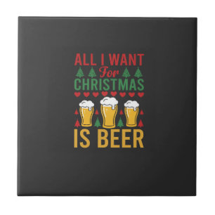 Christmas Beer Holiday Drinking Ceramic Tile