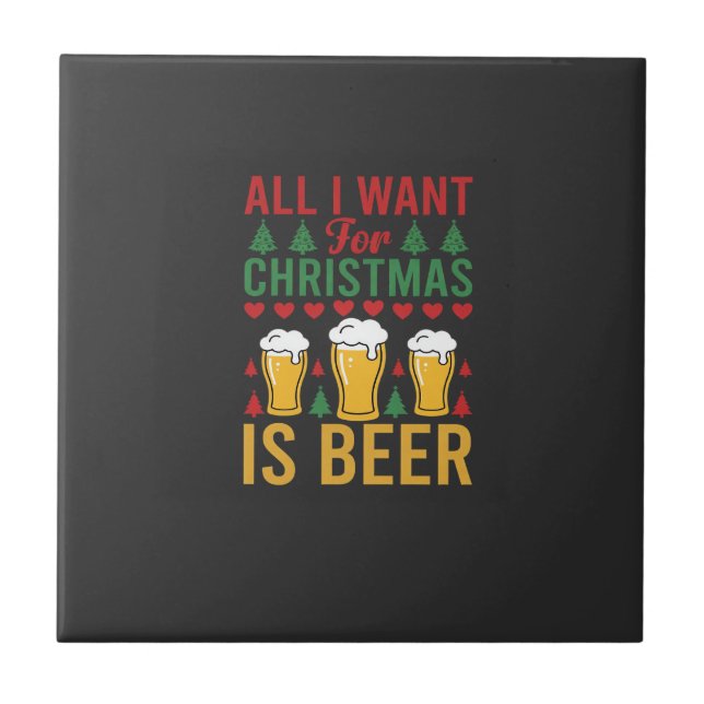 Christmas Beer Holiday Drinking Ceramic Tile (Front)