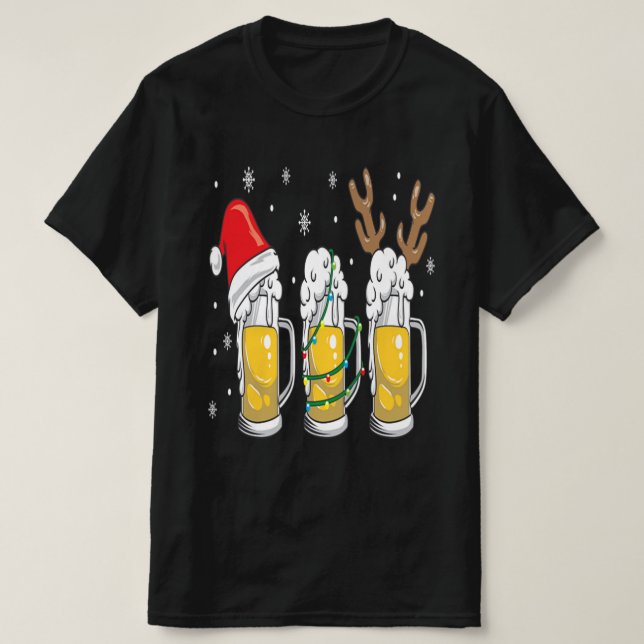 Christmas Beer Mugs Reinbeer Santa Hat Xmas Gift T-Shirt (Design Front)