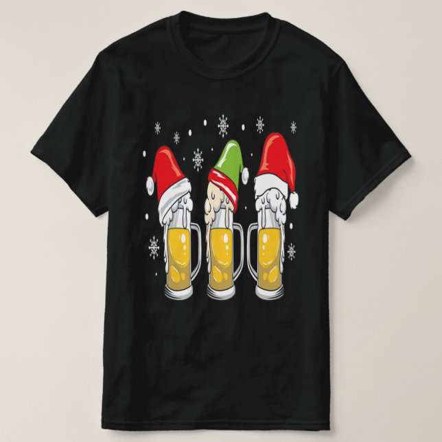 Christmas Beer Mugs Reinbeer Santa Hat Xmas Gift T-Shirt (Design Front)