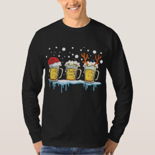 Christmas Beer Mugs Santa Hat Xmas Lights Reinbeer T-Shirt