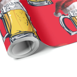 Christmas Beer wearing a Santa Claus Hat Wrapping Paper
