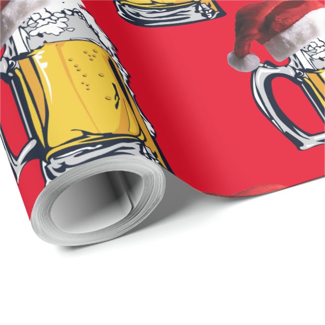 Christmas Beer wearing a Santa Claus Hat Wrapping Paper (Roll Corner)