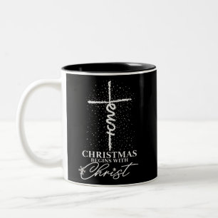Christmas Begin with Christ Jesus Cross Christian Two-Tone Coffee Mug