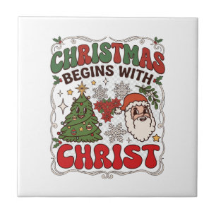 Christmas Begins Christ Santa Claus Tree Snowflake Ceramic Tile