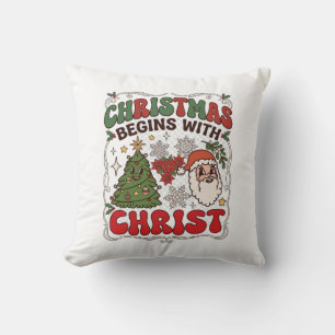 Christmas Begins Christ Santa Claus Tree Snowflake Cushion