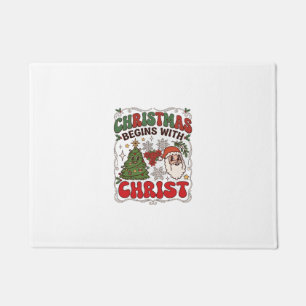 Christmas Begins Christ Santa Claus Tree Snowflake Doormat