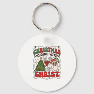 Christmas Begins Christ Santa Claus Tree Snowflake Key Ring
