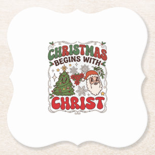 Christmas Begins Christ Santa Claus Tree Snowflake Paper Coaster