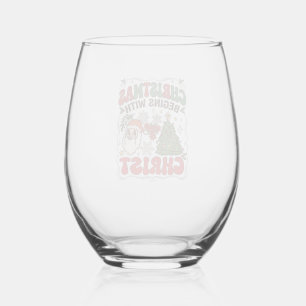 Christmas Begins Christ Santa Claus Tree Snowflake Stemless Wine Glass