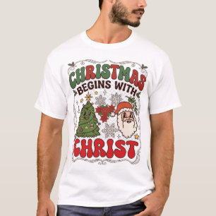 Christmas Begins Christ Santa Claus Tree Snowflake T-Shirt