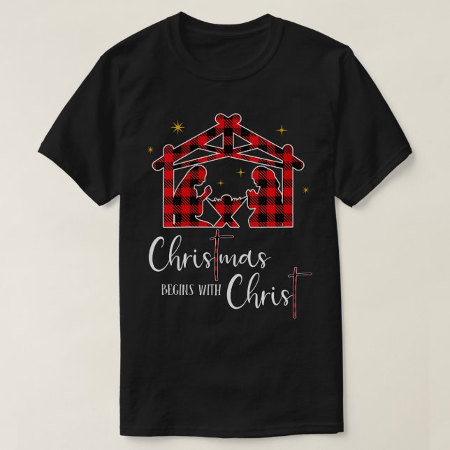 Christmas Begins With Christ Jesus Cross Christian T-Shirt (Design Front)