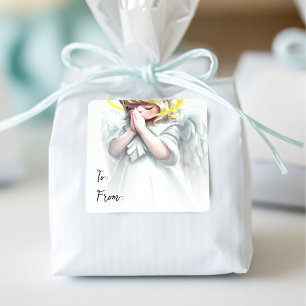 Christmas begins with Christ Praying Angel Square Sticker