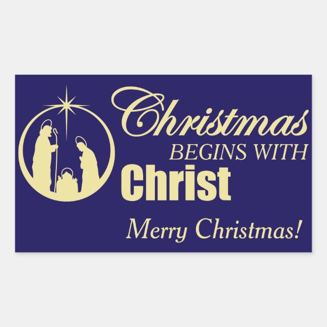 Christmas Begins with Christ Rectangular Sticker (Front)