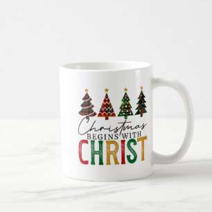 Christmas Begins With Christ Red And Green Plaid P Coffee Mug
